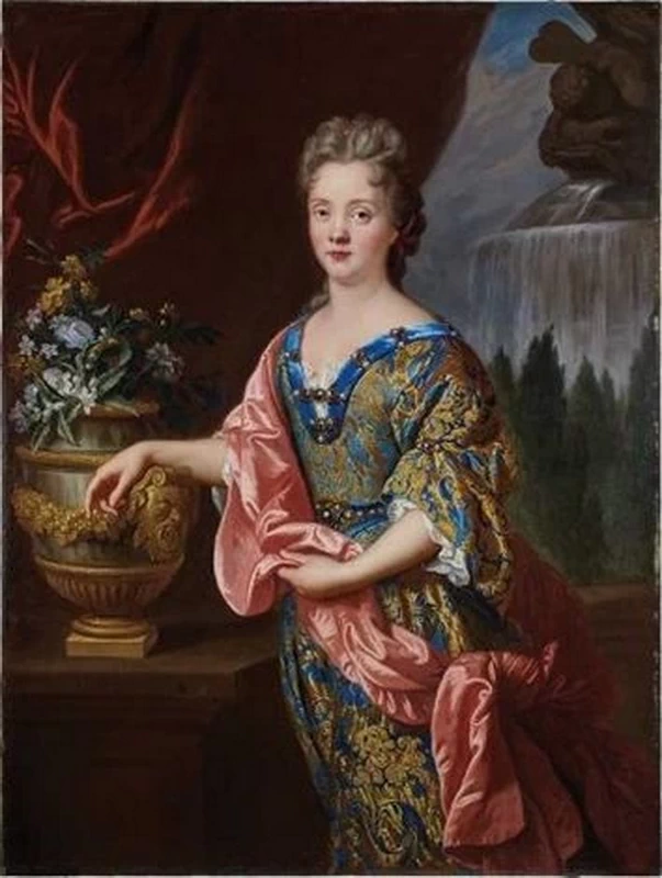 Ritratto di una dama elegante che appoggia il braccio su un'urna